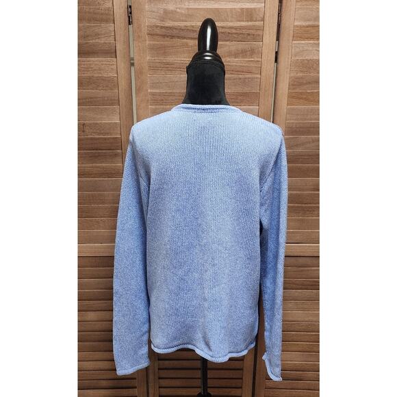 L.L. Bean Periwinkle Cotton Chunky Knit Crew Neck Sweater Pullover Size XL Top - Picture 6 of 7